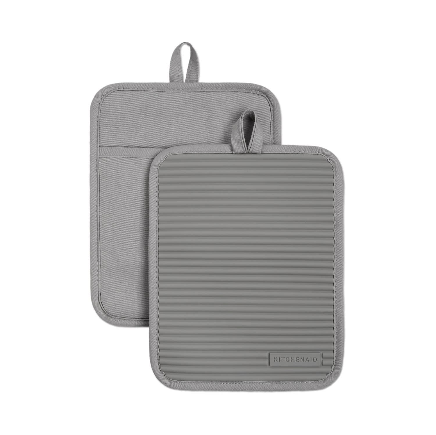 KitchenAid Ribbed Soft Silicone Water Resistant Pot Holder Set, Milkshake , 2 Piece Set, 7&quot;x9&quot;