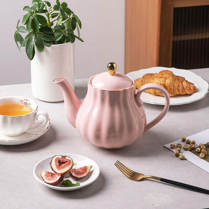 Sweejar Royal Teapot, Ceramic Tea Pot with Removable Stainless Steel Infuser, Blooming &amp; Loose Leaf Teapot - 28 Ounce(White)
