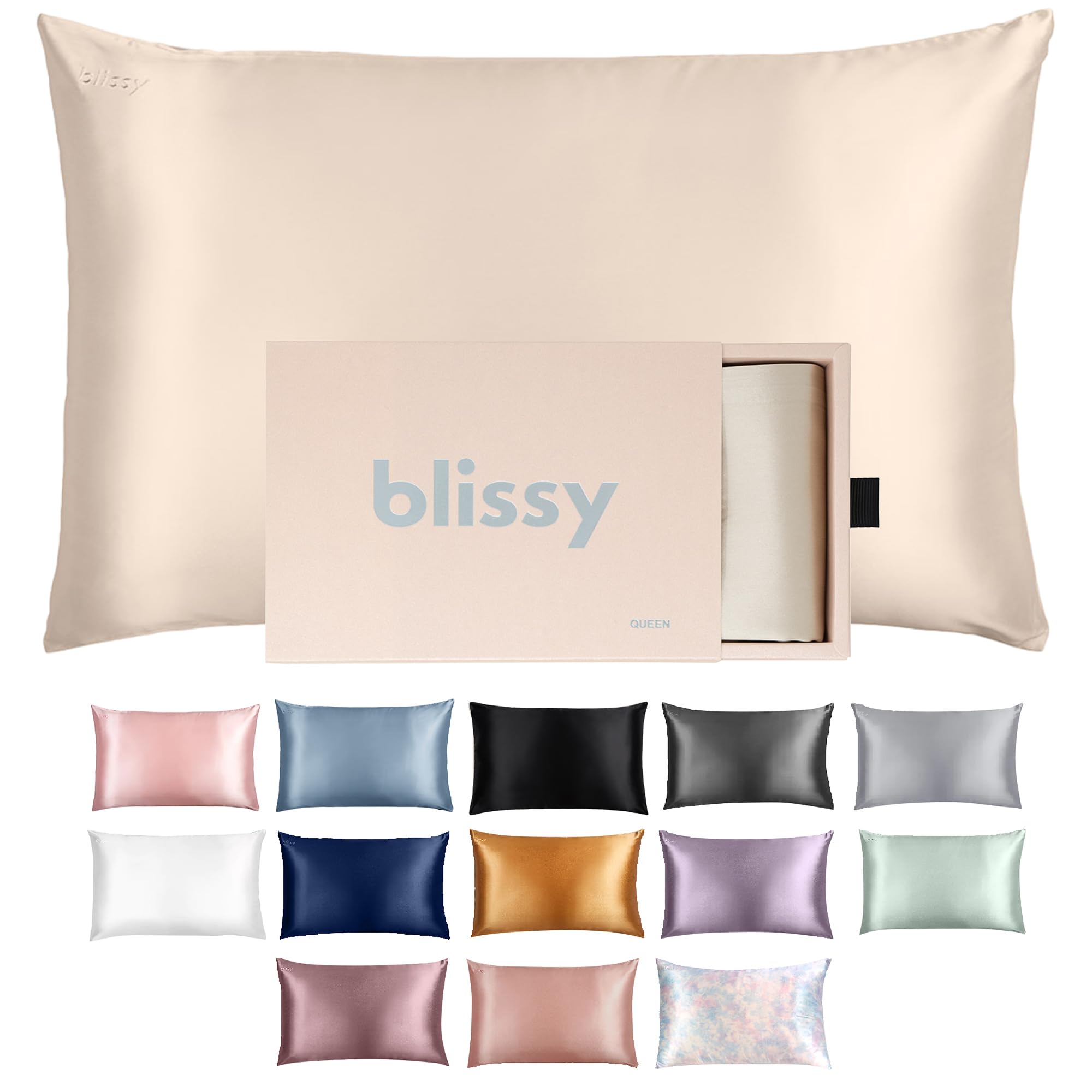 Blissy Silk Pillowcase - 100% Pure Mulberry Silk - 22 Momme 6A High-Grade Fibers - Silk Pillow Cover for Hair &amp; Skin - Regular, Queen &amp; King with Hidden Zipper (Standard,Blissy White)