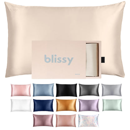 Blissy Silk Pillowcase - 100% Pure Mulberry Silk - 22 Momme 6A High-Grade Fibers - Silk Pillow Cover for Hair &amp; Skin - Regular, Queen &amp; King with Hidden Zipper (Standard,Blissy White)