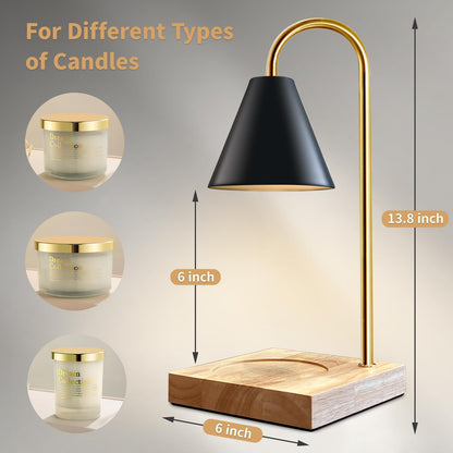 Candle Warmer Lamp with Dimmer, Electric Candle Warmer for Jar Candles, Bedroom Home Decor, 2H/4H/8H Timer Adjustable Height with 2 Bulbs, (Amber)