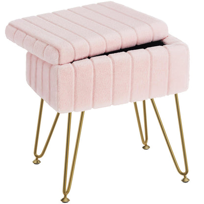 Greenstell Vanity Stool Chair Faux Fur with Storage, 19.4&quot; H x 15.7&quot; L x 11.8&quot; W Soft Ottoman 4 Metal Legs with Anti-Slip Feet, Furry Padded Seat, Modern Multifunctional Chairs for Makeup, Bedroom