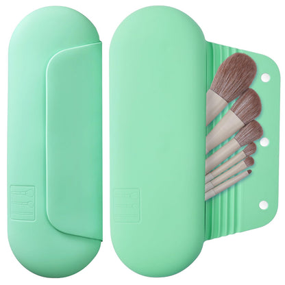 AGIKET Silicone Makeup Brush Holder Travel Cosmetic Bag：Soft Portable Cosmetic Face Brushes Holder with Upgrade Anti-Fall Out Magnetic Closure, Large Travel Makeup Brush Case - Walnut