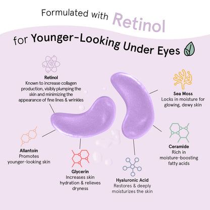 grace &amp; stella Under Eye Masks for Dark Circles (Purple, 24 Pairs) - Gel Eye Mask with Retinol - Restoring Under Eye Patches for Puffy Eyes and Dark Circles - Vegan Cruelty-Free