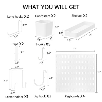 VUSIGN Pegboard Combination Wall Organizer Kit, 4 Pieces Pegboards and 17 Accessories Modular Hanging, Wall Mount Display Peg Board Panel Kits for Bedroom, Home, Office, Bathroom, 22&quot; x 22&quot;, Pink