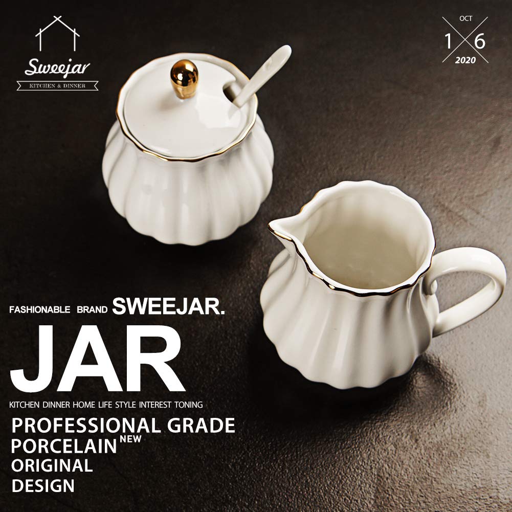 Sweejar Royal Ceramic Teapot &amp; Sugar and Creamer Set(White)