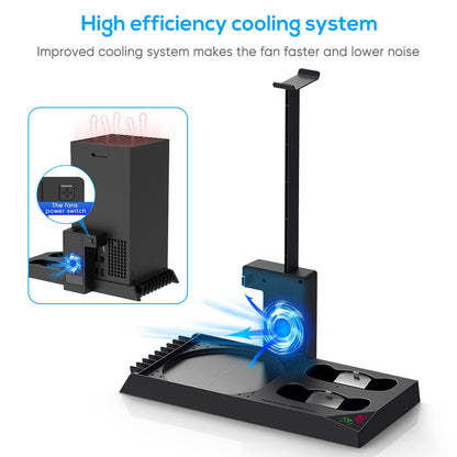 MENEEA Cooling Fan &amp; Charging Stand for Xbox Series X Console and Controller,Vertical Cooler System Dual Charger Station Dock Accessories Kit with 2 x 1400mAh Rechargeable Battery (Black)