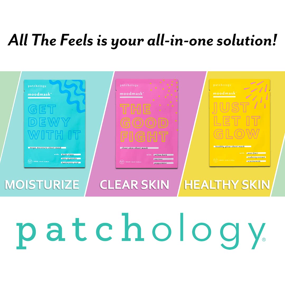 Patchology &quot;All the Feels Sheet Masks - Hydrating Face Masks for dry skin and blotchy redness. Facial Sheet Mask Skincare Treatment to reduce puffiness, redness and wrinkles (3 Piece Set)