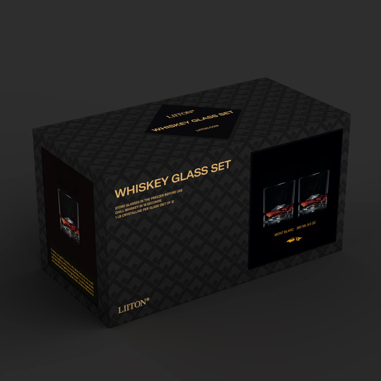 LIITON Heavy Crystal Whiskey Glasses Gift Set, Thick Freezable Bourbon Glass 1lb Each, Premium Whiskey Gifts for Men, Frozen Crystal Chills Cocktails Featuring Grand Canyon Glasses Set of 2, 10 oz