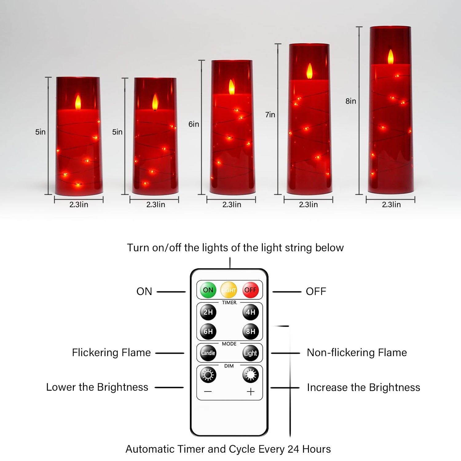 Flameless LED Candles with Timer 5 Pc Flickering Flameless Candles for Romantic Ambiance and Home Decoration Stable Acrylic Shell,with Embedded Star String，Battery Operated Candles（Grey）