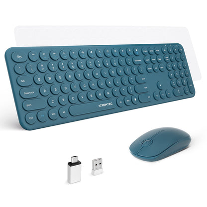 Wireless Keyboard and Mouse, XTREMTEC Cute Keyboard Retro Round Keycap - 2.4GHz Ultra-Slim Quiet Aesthetic Keyboard for Mac Computer Laptop PC Desktops (Rosegold)