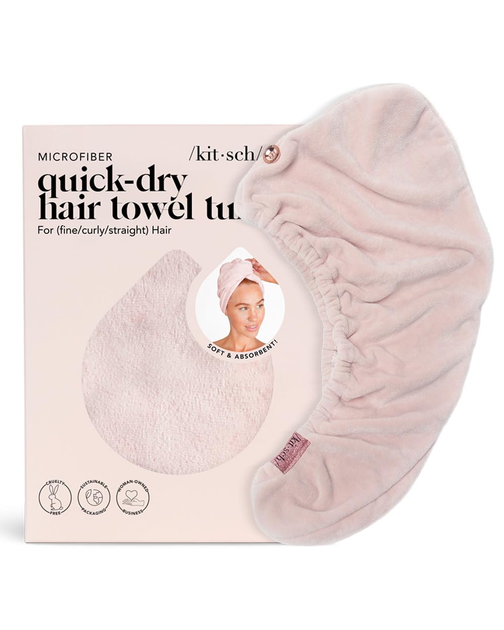 Kitsch Microfiber Hair Towel Wrap - Quick Dry Curly Hair Wraps for Women Wet Hair | Microfiber Towel for Hair | Hair Drying Towel Wrap | Hair Towels for Women | Hair Turban for Wet Hair (Blush)
