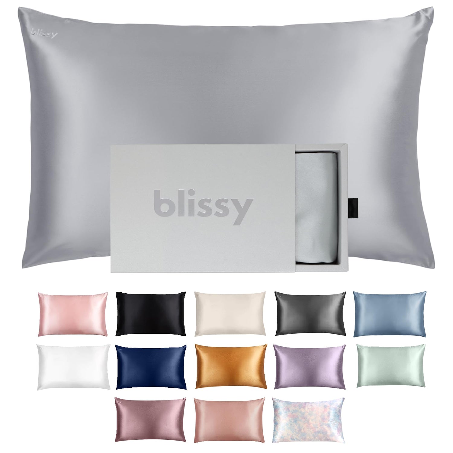 Blissy Silk Pillowcase - 100% Pure Mulberry Silk - 22 Momme 6A High-Grade Fibers - Silk Pillow Cover for Hair &amp; Skin - Regular, Queen &amp; King with Hidden Zipper (Standard,Blissy White)