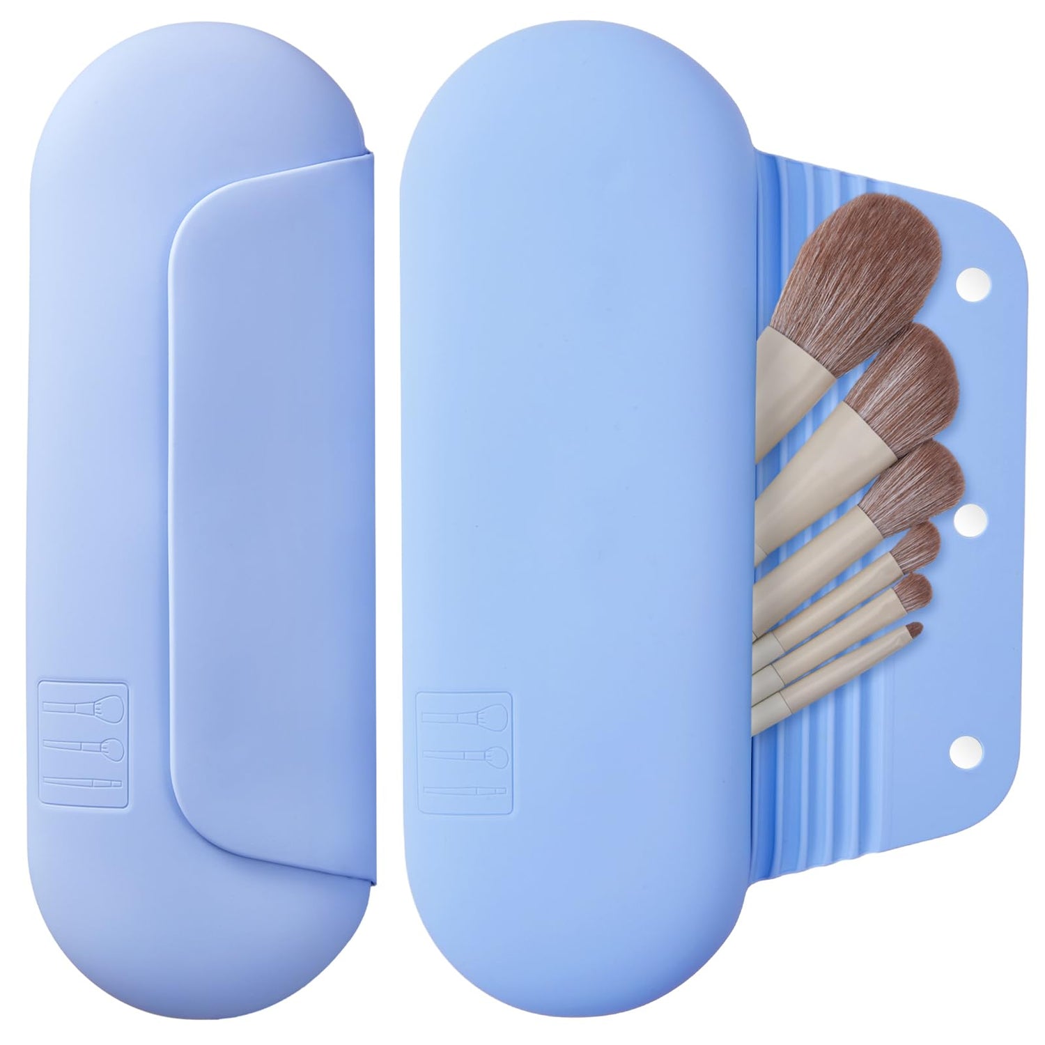 AGIKET Silicone Makeup Brush Holder Travel Cosmetic Bag：Soft Portable Cosmetic Face Brushes Holder with Upgrade Anti-Fall Out Magnetic Closure, Large Travel Makeup Brush Case - Walnut