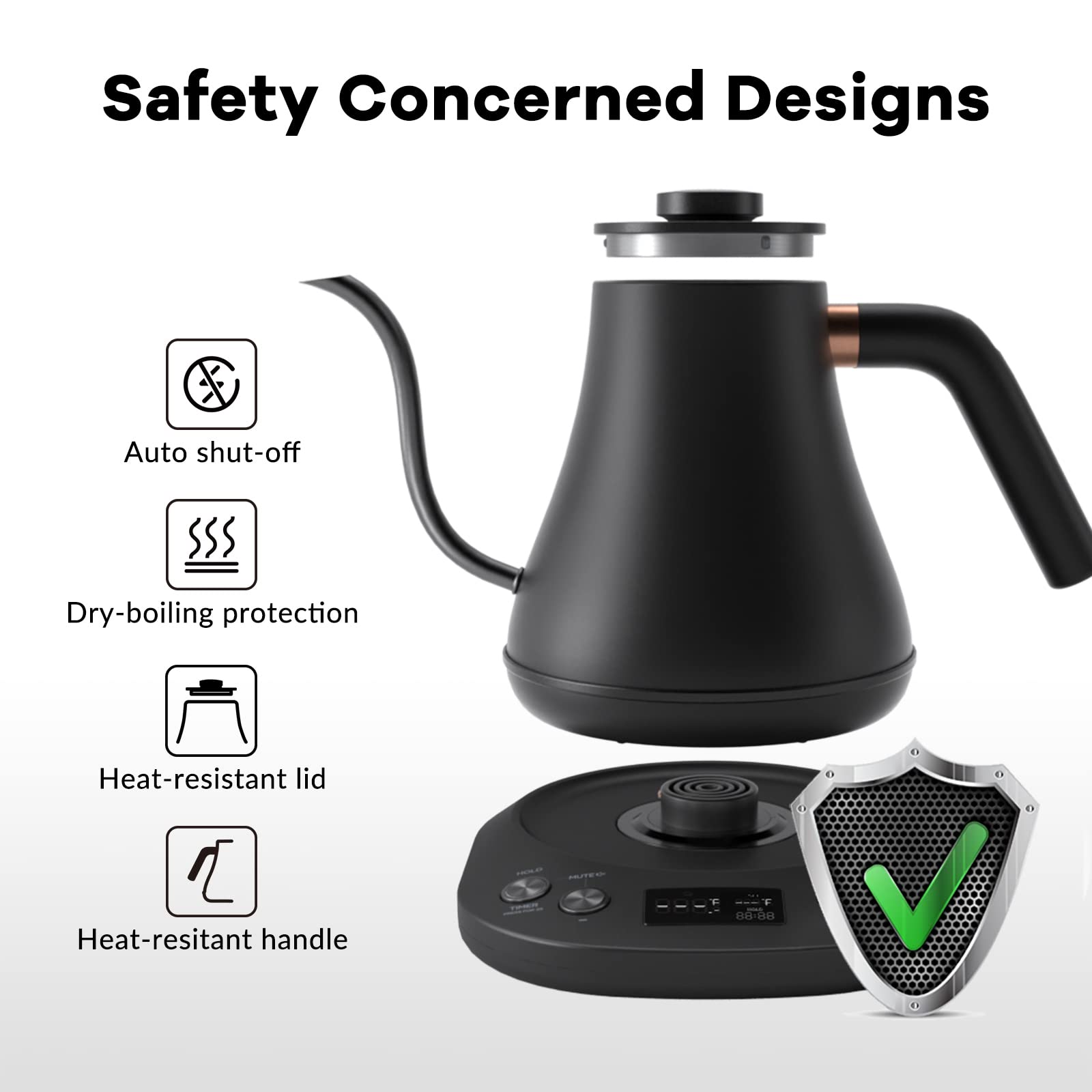 Mecity Electric Gooseneck Kettle With Keep Warm Function &amp; LCD Display Automatic Shut Off Coffee Kettle Temperature Control Pour Over Kettle 1200 Watt, 0.8L, 120V, Off White