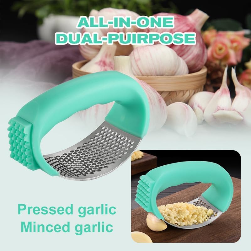 Upgraded Garlic Press Rocker, 2024 New Stainless Steel Garlic Presser, Garlic Mincer Crusher Masher with Peeler and Cleaning Brush, Garlic Chopper for Smash Garlic Kitchen Gadgets Tools (Pink)