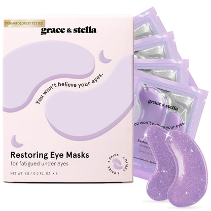 grace &amp; stella Under Eye Masks for Dark Circles (Purple, 24 Pairs) - Gel Eye Mask with Retinol - Restoring Under Eye Patches for Puffy Eyes and Dark Circles - Vegan Cruelty-Free