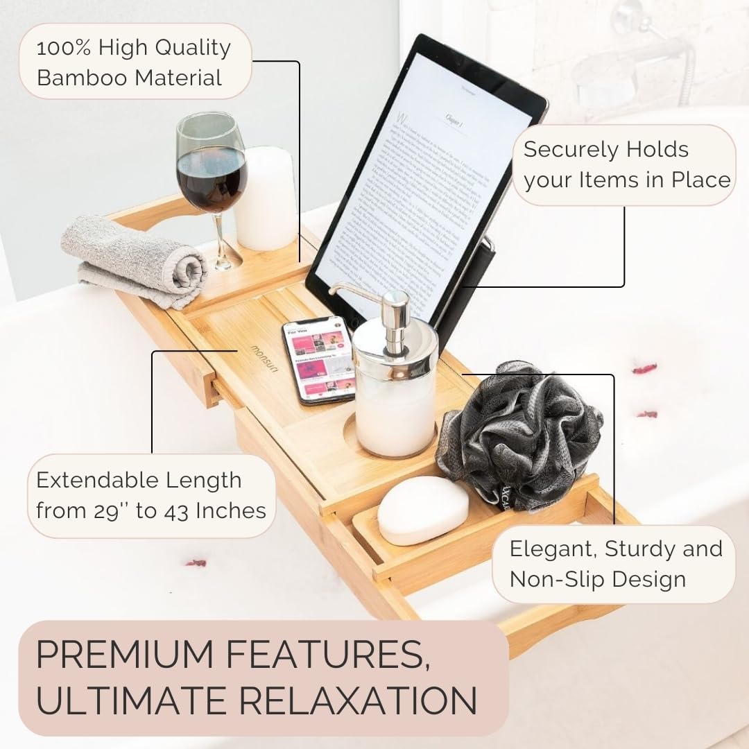 Bathtub Tray and Luxury Bath Pillow Set - Expandable Bath Tray for Tub and Deluxe Bathtub Pillow for Tub for Ultimate Relaxation - Perfect Bath Accessories for Women, Spa Gifts for Women.