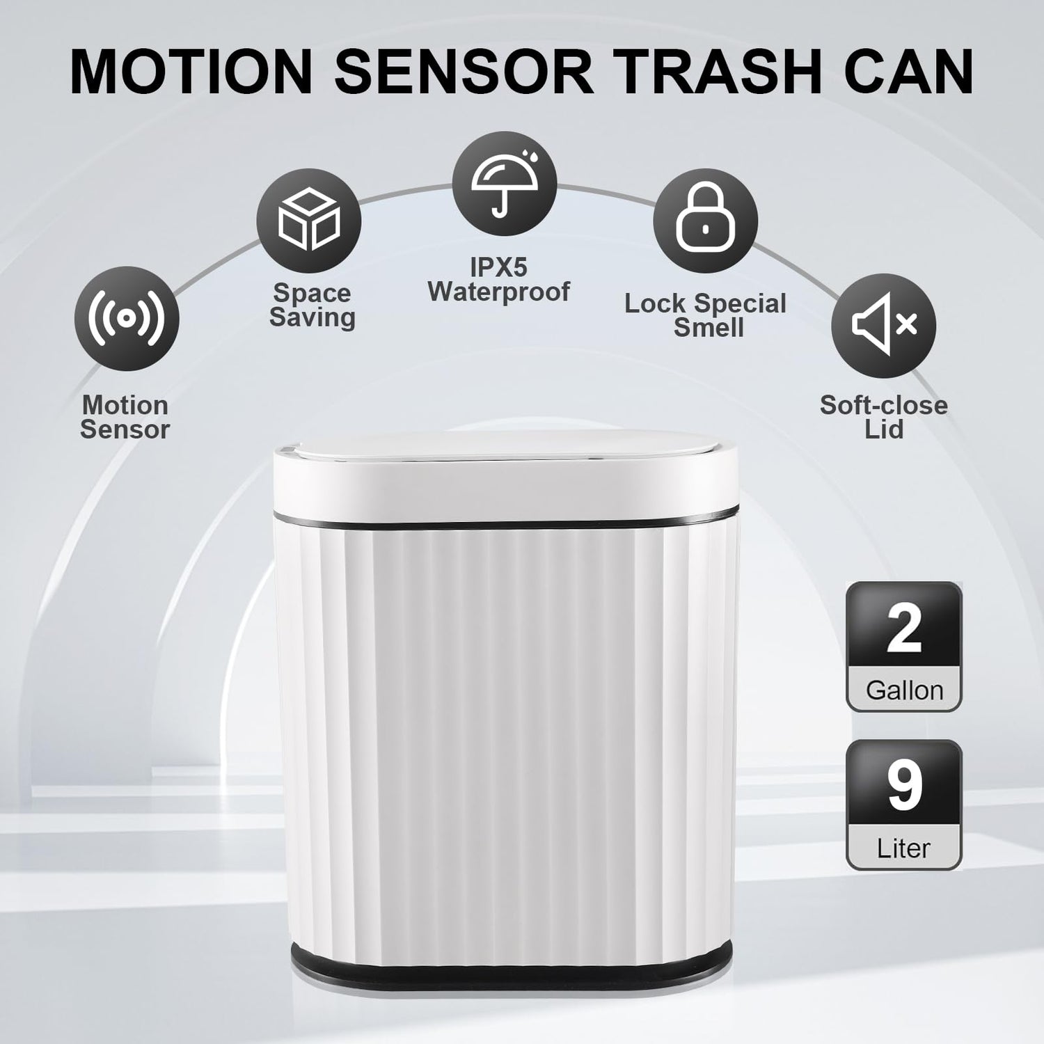 ELPHECO Mini Desktop Trash Can with Lid, Small Slim Automatic Garbage Can, 1.3 Gallon Motion Sensor Countertop Waste Basket for Bedroom, Office, Bathroom, White with Grey Trim