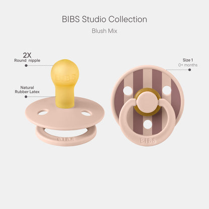 BIBS Pacifiers - Studio Collection | Natural Rubber Baby Pacifier | Set of 2 BPA-Free Soothers | Made in Denmark | (Blush mix, 0-6 Months)