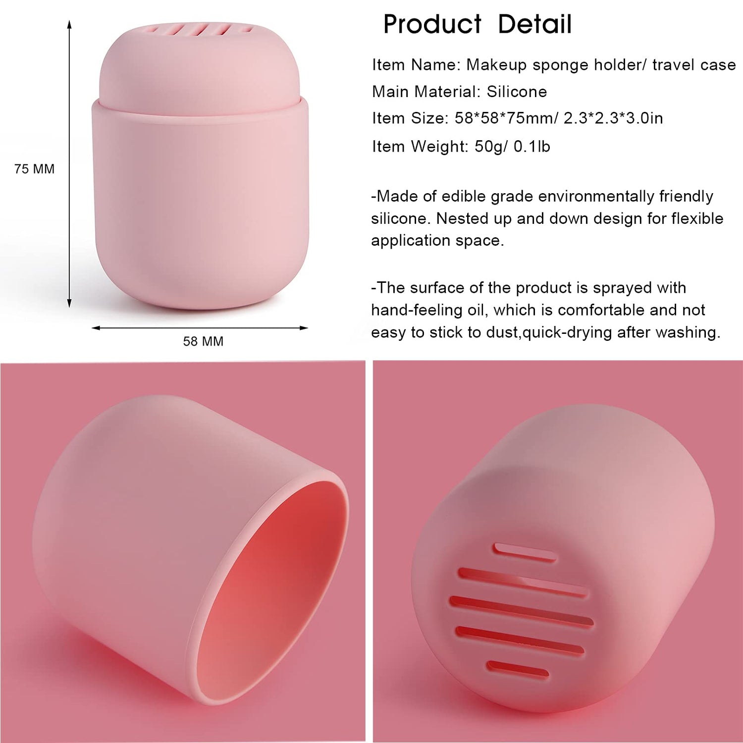 BEZOX Makeup Sponge Holder, Silicone Beauty Sponge Case with Double-Sided Vent Design for Quick Drying, Compact Travel Essentials Make Up Blender Container - Khaki