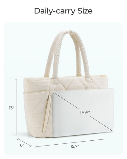 BAGSMART Tote Bag for Women, Puffy Tote Bag with Zipper, Large Quilted Shoulder Bag with Compartments for Travel, Work, Gym