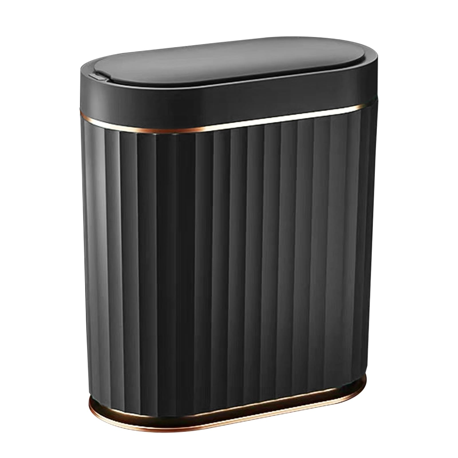 ELPHECO Mini Desktop Trash Can with Lid, Small Slim Automatic Garbage Can, 1.3 Gallon Motion Sensor Countertop Waste Basket for Bedroom, Office, Bathroom, White with Grey Trim