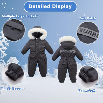 Xifamniy Toddler Snowsuit 2T 3T 4T 5T Ski Suit Baby Boy Girl Winter Clothes Coat Outwear Snow Suit Hooded Romper Jumpsuit