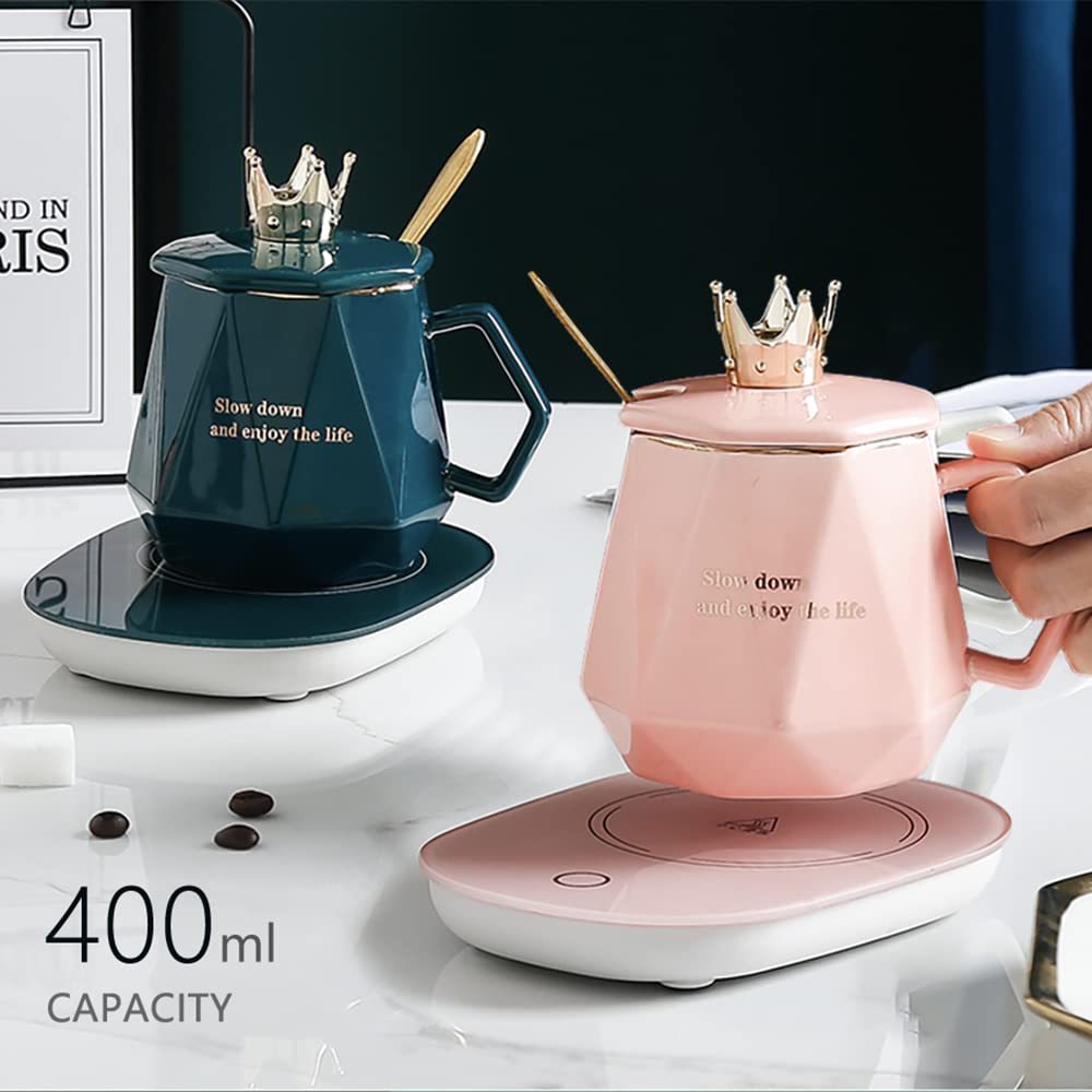 Coffee Warmer for Desk, with Mug Set. Cup Warmer with Automatic Shut Off, Drink Warmer for Cocoa, Tea, Milk. Gift for Women‘s Day Best Friend Woman Bestie Ladies Aunt Friends Birthday(Pink)