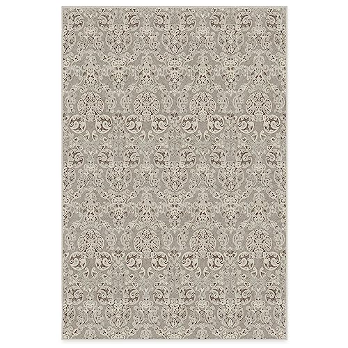 RUGGABLE Disney Traditional Mickey Mouse Washable Rug - Perfect Area Rug for Nursery Playroom Kids Room - Pet &amp; Child Friendly - Stain &amp; Water Resistant - Damask Grey 3&