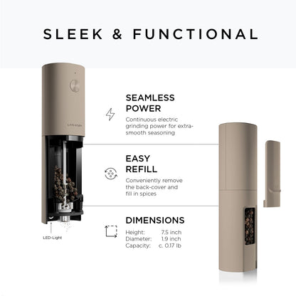 LARS NYSØM Electric Salt and Pepper Grinder Set I Automatic Salt and Pepper Mills with Adjustable Ceramic Grinder I USB Rechargeable Electric Spice Grinder Set (Almond Beige)