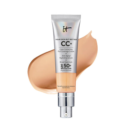 IT Cosmetics Your Skin But Better CC+ Cream - Color Correcting Cream, Full-Coverage Foundation, Hydrating Serum &amp; SPF 50+ Sunscreen - Natural Finish - 1.08 fl oz