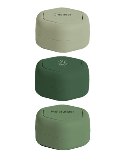 Cadence Travel Containers - Skincare Set - Magnetic Travel Capsules - for Facial Cleanser, Moisturizer, Sunscreen - 3 Small Capsules (0.56oz) with Cleanser, Moisturizer &amp; Sun-Icon Labels - Sand