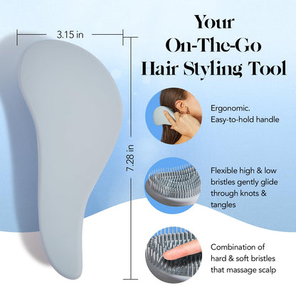Kitsch Detangler Brush for Curly, Straight, Wet and Dry Hair - No Pain Hair Detangler Brush with Flexible Bristles, Easy-to-Hold, Shower &amp; Travel Hair Brush for Adults and Kids - Black