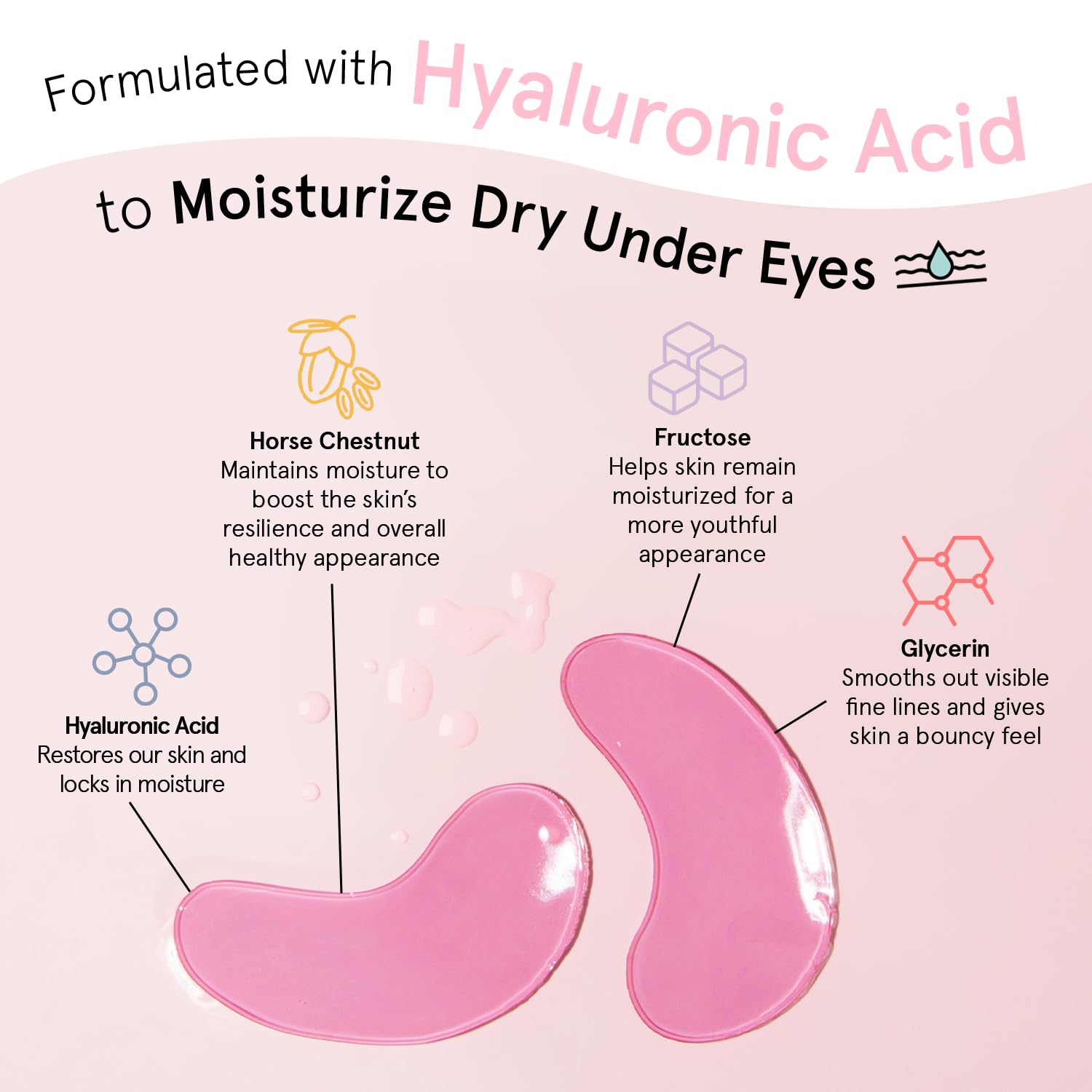 grace &amp; stella Eye Mask Pink 24 Pairs + Hyaluronic Acid Serum 1.7 fl oz Bundle