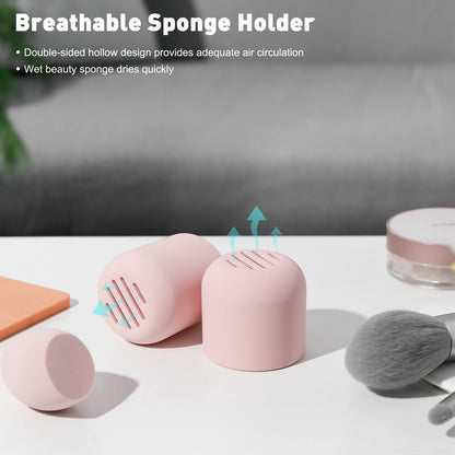 BEZOX Makeup Sponge Holder, Silicone Beauty Sponge Case with Double-Sided Vent Design for Quick Drying, Compact Travel Essentials Make Up Blender Container - Khaki