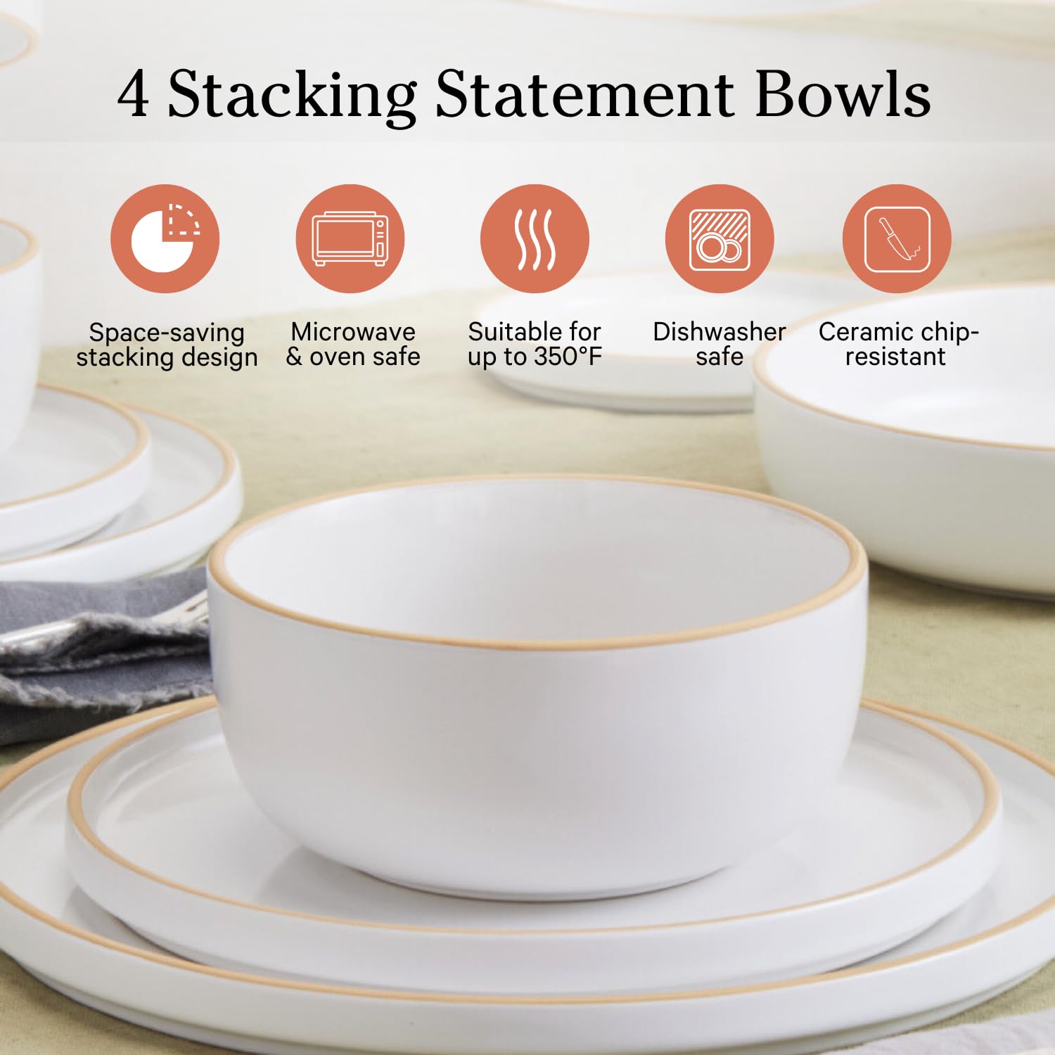 Our Place Soup Bowls - Set of Four 6” Handcrafted Ceramic Bowls | Versatile for Soups, Oats, &amp; Desserts | Chip-Resistant, Restaurant-Grade | Stackable &amp; Space-Saving | Steam