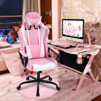 Ergonomic Office Chair, High-Back White Gaming Chair with Lumbar Support PC Computer Chair Racing Chair PU Task Desk Chair Ergonomic Executive Swivel Rolling Chair for Back Pain Women, Men (Black)