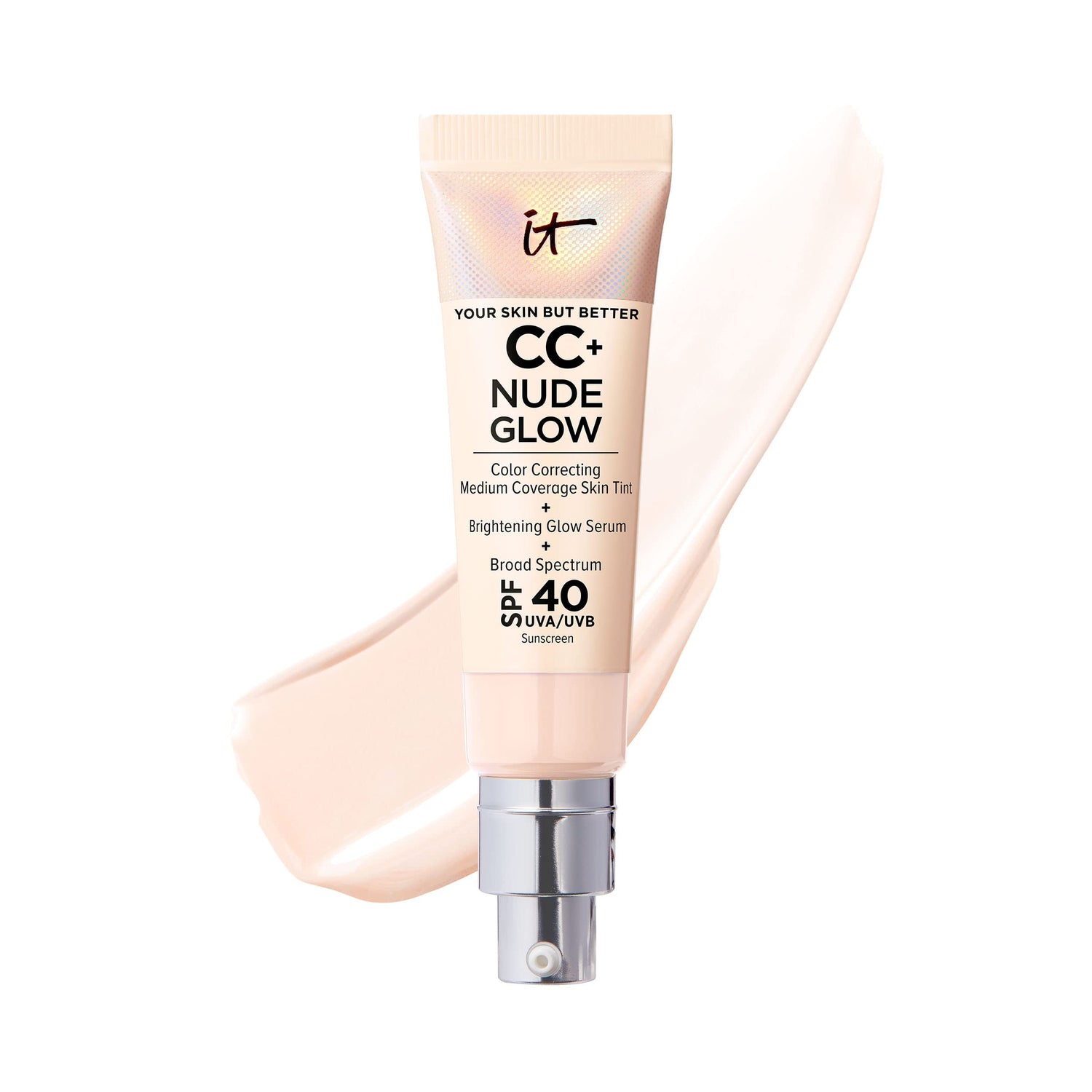 IT Cosmetics CC+ Nude Glow Lightweight Foundation + Glow Serum with SPF 40 - With Niacinamide, Hyaluronic Acid &amp; Green Tea Extract - 1.08 fl oz