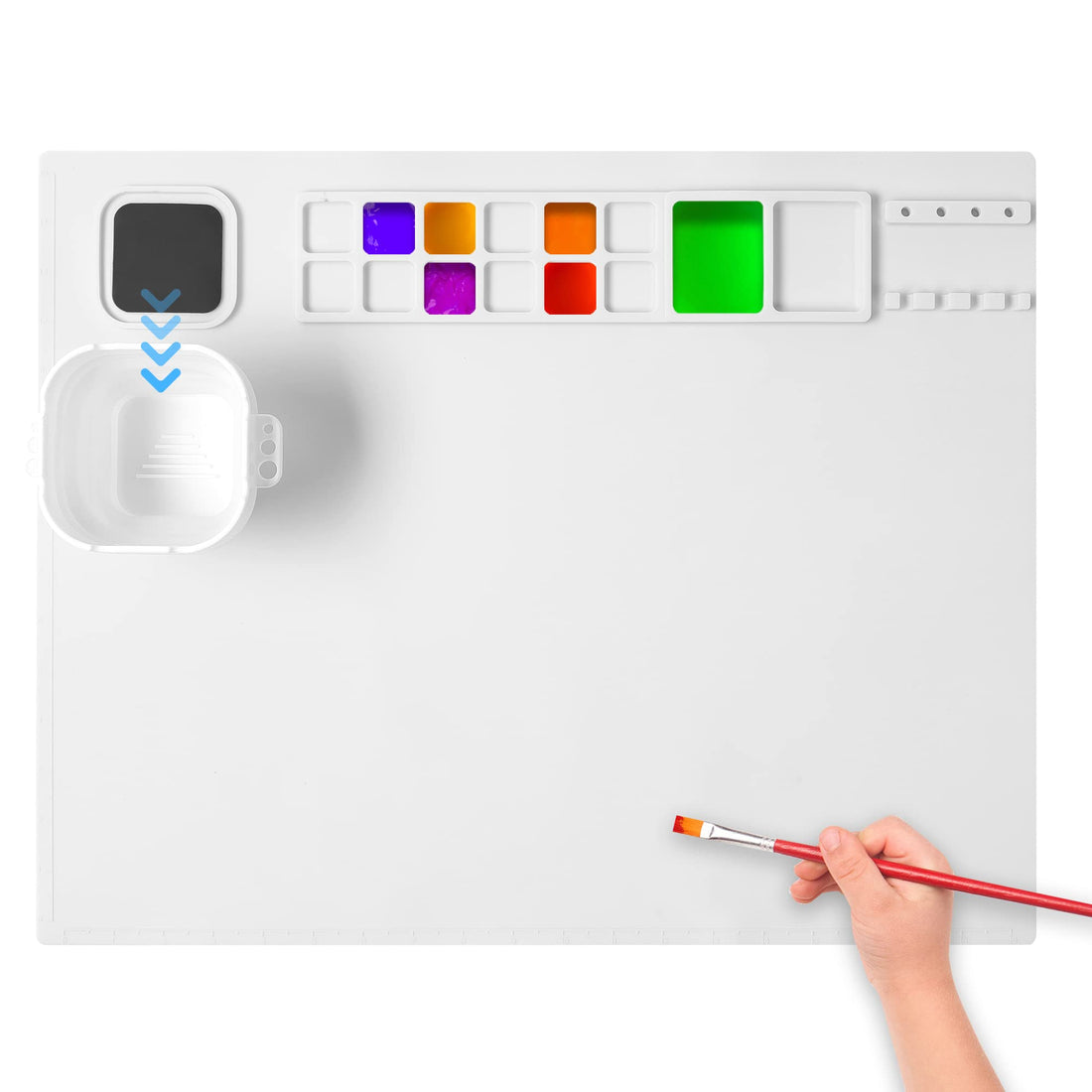 AWOKE Silicone Painting Mat - 20&quot;X16&quot; Silicone Art Mat with 1 Water Cup for Kids - Silcone Craft Mat has12 Color Dividers - 2 Paint Dividers (White)