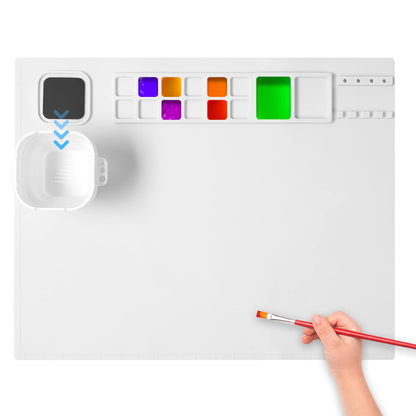AWOKE Silicone Painting Mat - 20&quot;X16&quot; Silicone Art Mat with 1 Water Cup for Kids - Silcone Craft Mat has12 Color Dividers - 2 Paint Dividers (White)