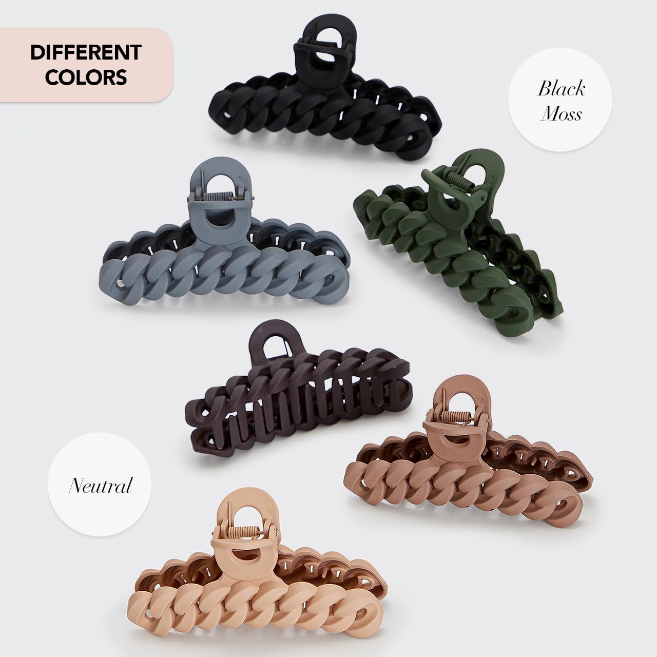 Kitsch Recycled Plastic Large Claw Clip - Big Chain Hair Clips for Women | Large Hair Claw Clips &amp; Jaw Clips| Big Claw Clips for Thick Hair | Claw Hair Clips for Girls (3pc Set Large Neutrals)