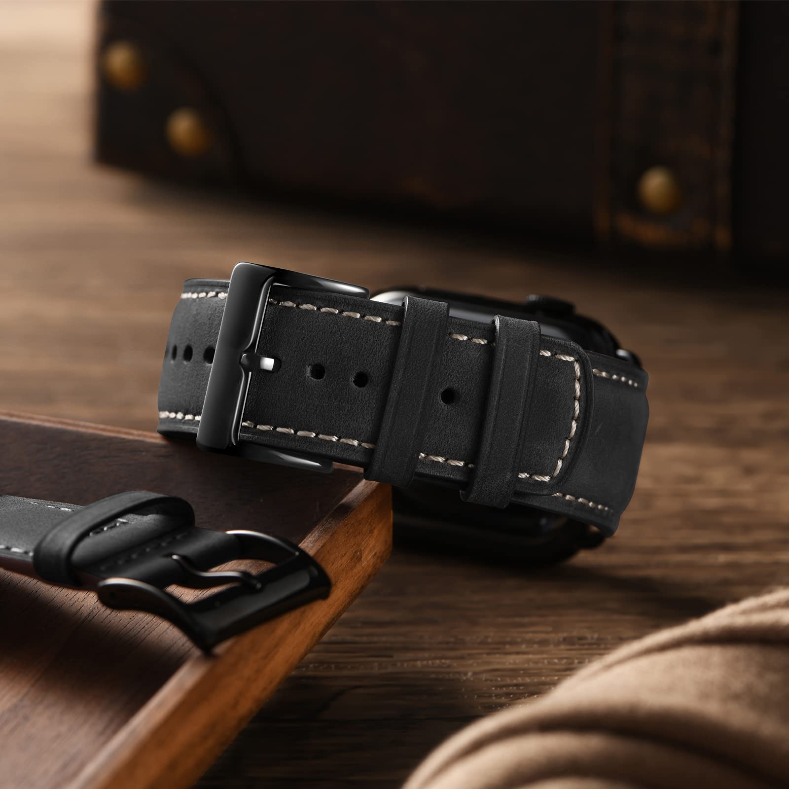 Bestig Compatible with Apple Watch Band 49mm 46mm 45mm 44mm 42mm(Series 3 2 1) Apple Watch Leather Bands Genuine Leather for iWatch Strap Ultra Series 10 9 8 7 6 5 4 SE Women Man-Redbrown/Black