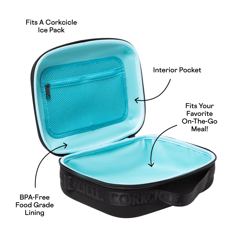 Corkcicle Lunchpod Insulated Lunch Bag, Black Neoprene, 11” x 8.75” x 4” – Crush-Proof Lunch Box Holds 16 oz Food Container – Cooler Bag Has Handle for Easy Carrying, Exterior &amp; Interior Pocket