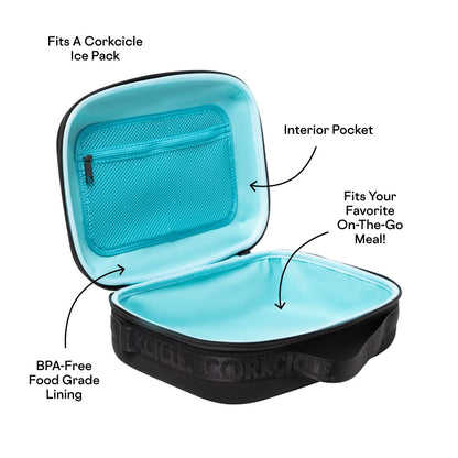 Corkcicle Lunchpod Insulated Lunch Bag, Black Neoprene, 11” x 8.75” x 4” – Crush-Proof Lunch Box Holds 16 oz Food Container – Cooler Bag Has Handle for Easy Carrying, Exterior &amp; Interior Pocket