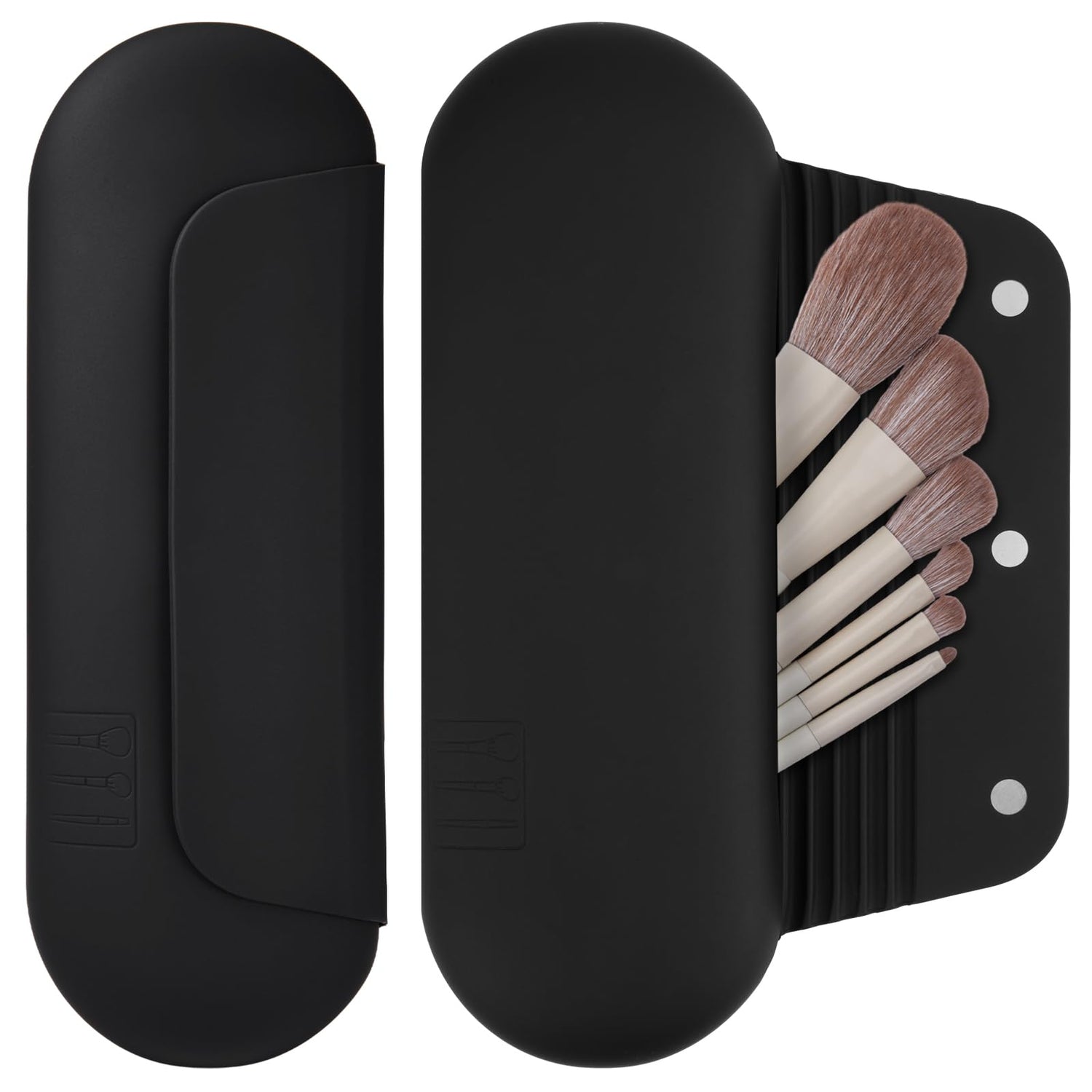 AGIKET Silicone Makeup Brush Holder Travel Cosmetic Bag：Soft Portable Cosmetic Face Brushes Holder with Upgrade Anti-Fall Out Magnetic Closure, Large Travel Makeup Brush Case - Walnut