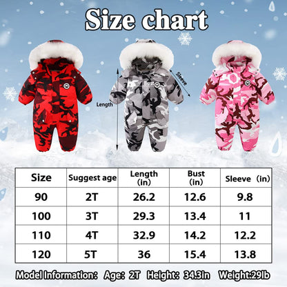 Xifamniy Toddler Snowsuit 2T 3T 4T 5T Ski Suit Baby Boy Girl Winter Clothes Coat Outwear Snow Suit Hooded Romper Jumpsuit