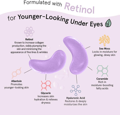 grace &amp; stella Under Eye Masks for Dark Circles (Purple, 24 Pairs) - Gel Eye Mask with Retinol - Restoring Under Eye Patches for Puffy Eyes and Dark Circles - Vegan Cruelty-Free