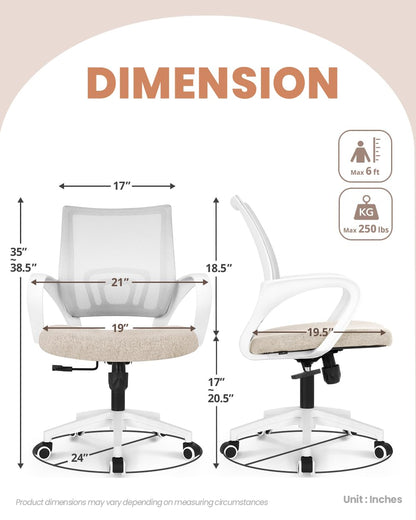 NEO CHAIR Office Chair Computer Desk Chair Gaming Ergonomic Mid Back Cushion Lumbar Support with Comfy Mesh Adjustable Swivel Rolling Home (Beige)