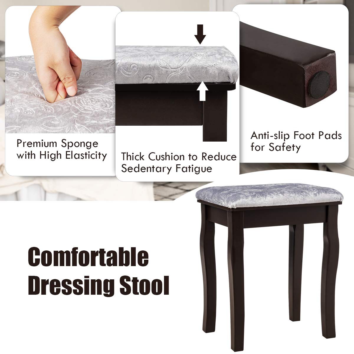 DORTALA Vanity Table Set with 360° Mirror &amp; Cushioned Stool, Makeup Table with 10 LED Dimmable Bulbs, Bedroom Wood Dressing Table with 5 Drawers and Removable Box Organizer, Gift for Females (White)